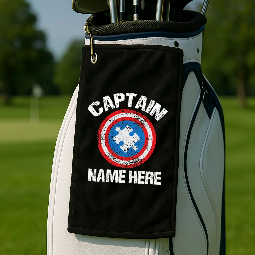 Personalized Captain Autism Puzzle Shield Custom Golf Towel - Front 2