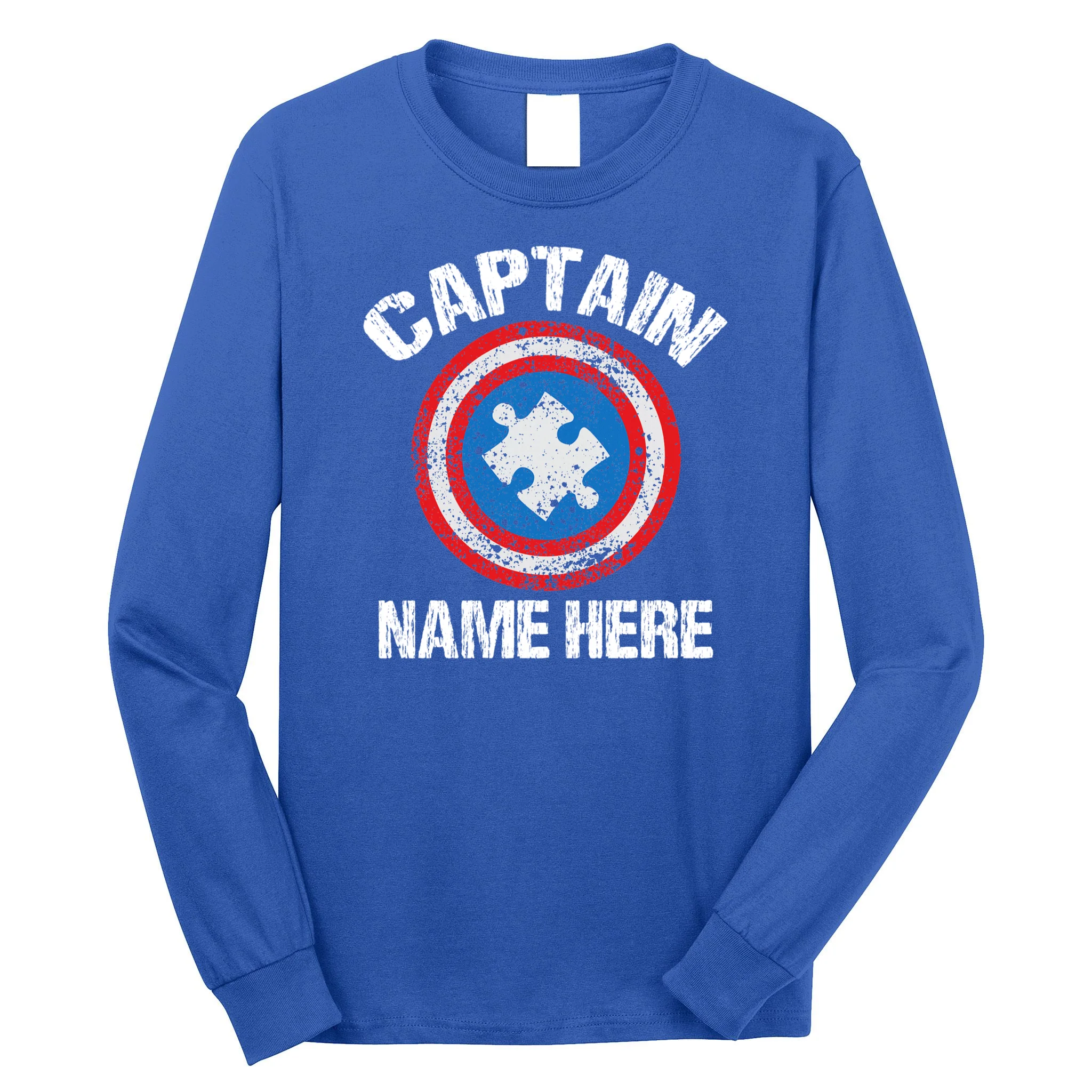 Personalized Captain Autism Puzzle Shield Custom Men's Long Sleeve Shirt - Front