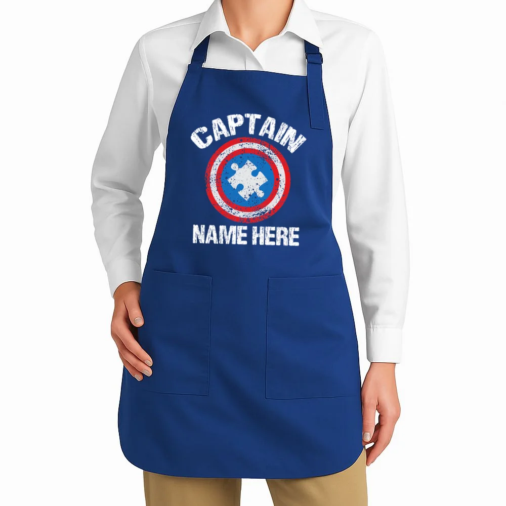 Personalized Captain Autism Puzzle Shield Custom Apron - Front 1