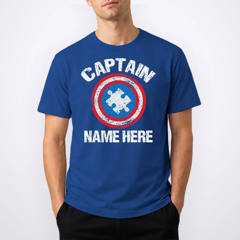 Personalized Captain Autism Puzzle Shield Custom T-Shirt - Front 1