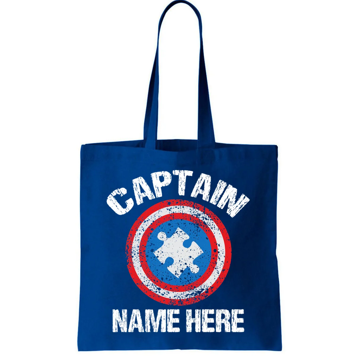 Personalized Captain Autism Puzzle Shield Custom Tote Bag - Front