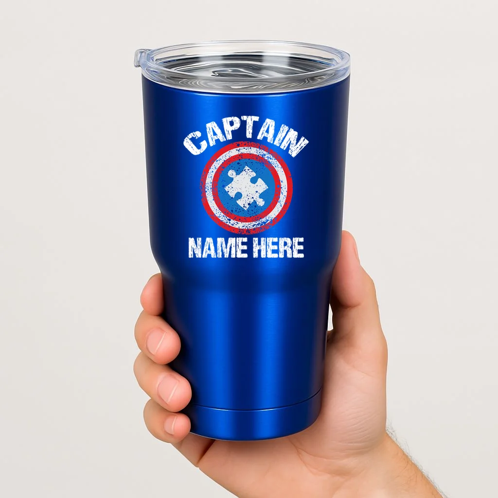 Personalized Captain Autism Puzzle Shield Custom 20oz Tumbler - Front 1