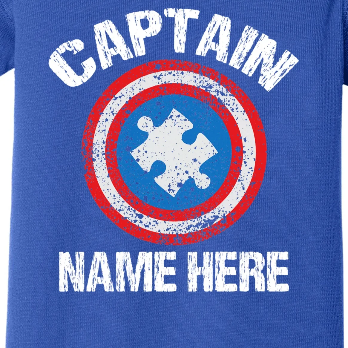 Personalized Captain Autism Puzzle Shield Custom Baby Bodysuit - Front - Close-up