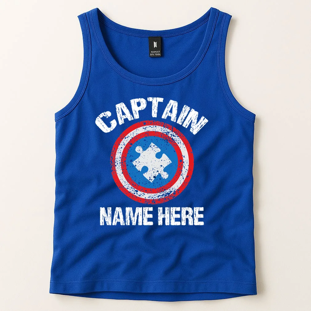 Personalized Captain Autism Puzzle Shield Custom Tank Top - Front 1