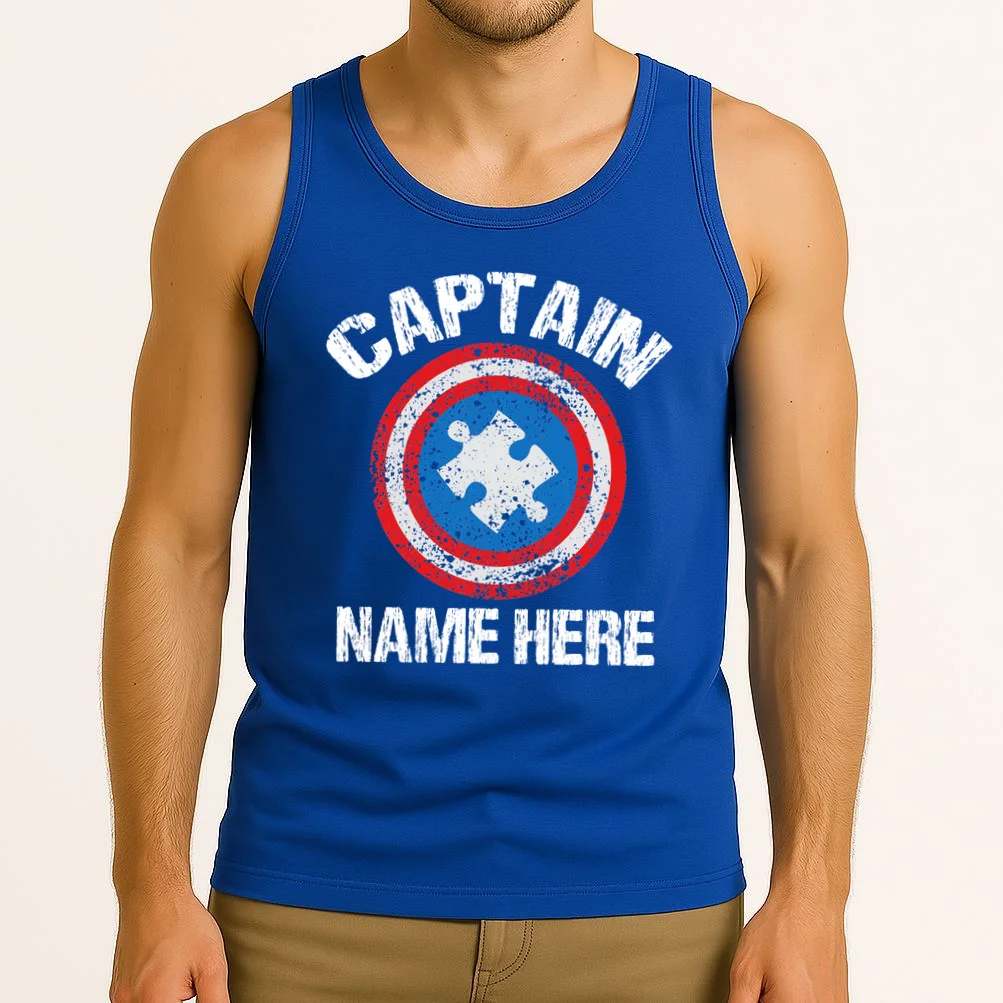 Personalized Captain Autism Puzzle Shield Custom Tank Top - Front 2