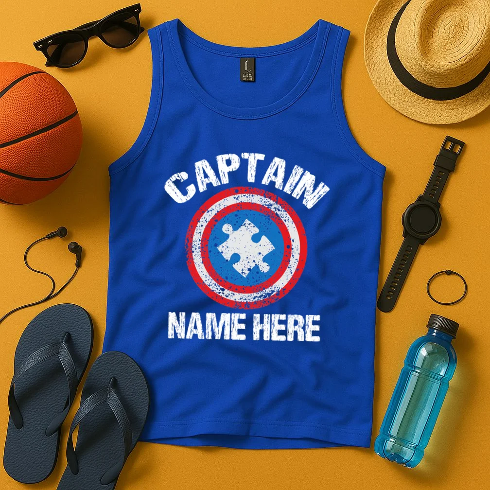 Personalized Captain Autism Puzzle Shield Custom Tank Top - Front 3