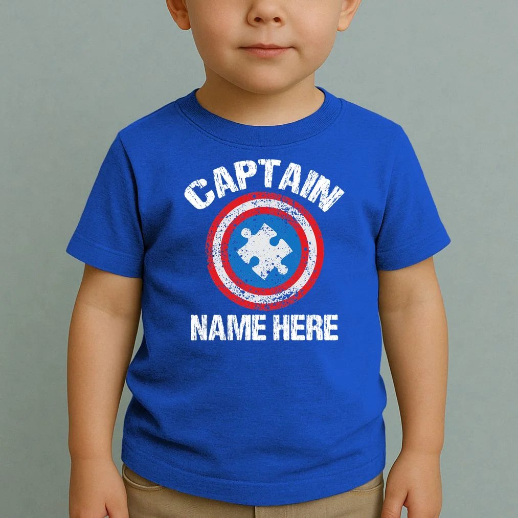 Personalized Captain Autism Puzzle Shield Custom Toddler T-Shirt - Front 1