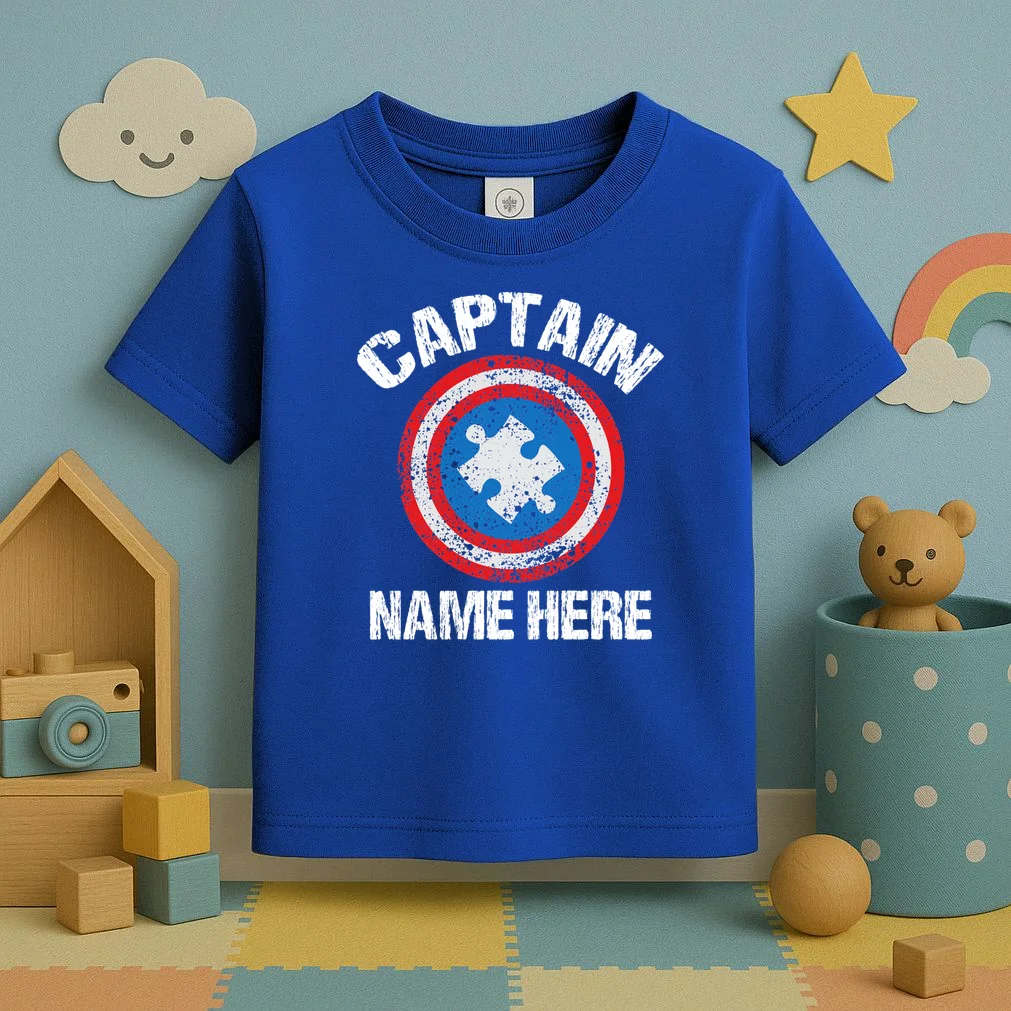 Personalized Captain Autism Puzzle Shield Custom Toddler T-Shirt - Front 2