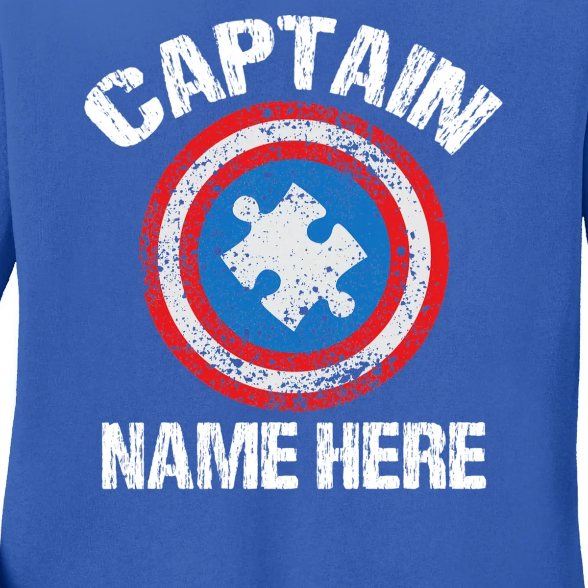 Personalized Captain Autism Puzzle Shield Custom Women's Long Sleeve Shirt - Front - Close-up