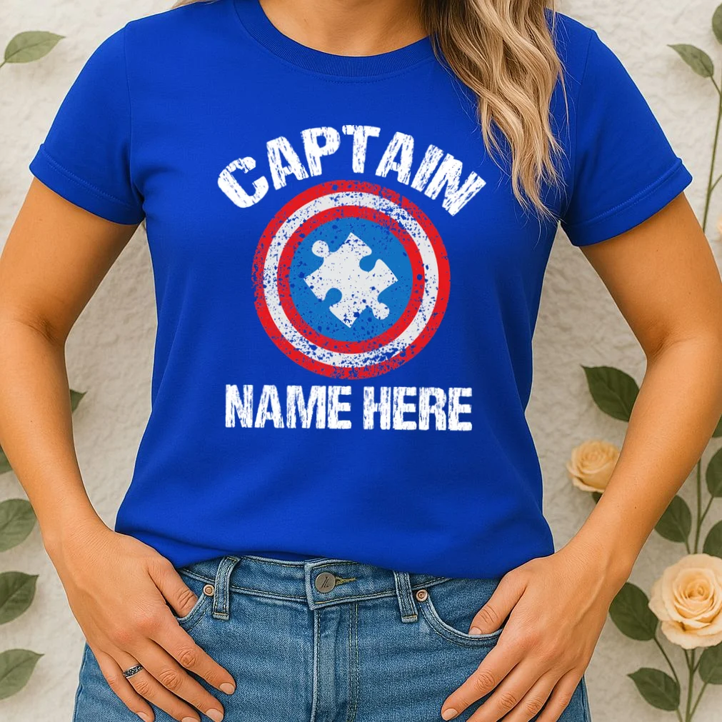 Personalized Captain Autism Puzzle Shield Custom Women's T-Shirt - Front 1