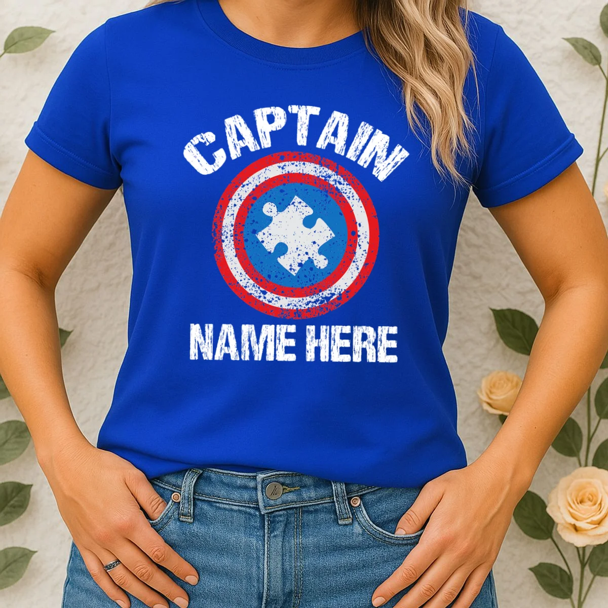 Personalized Captain Autism Puzzle Shield Custom Women's T-Shirt - Front 1