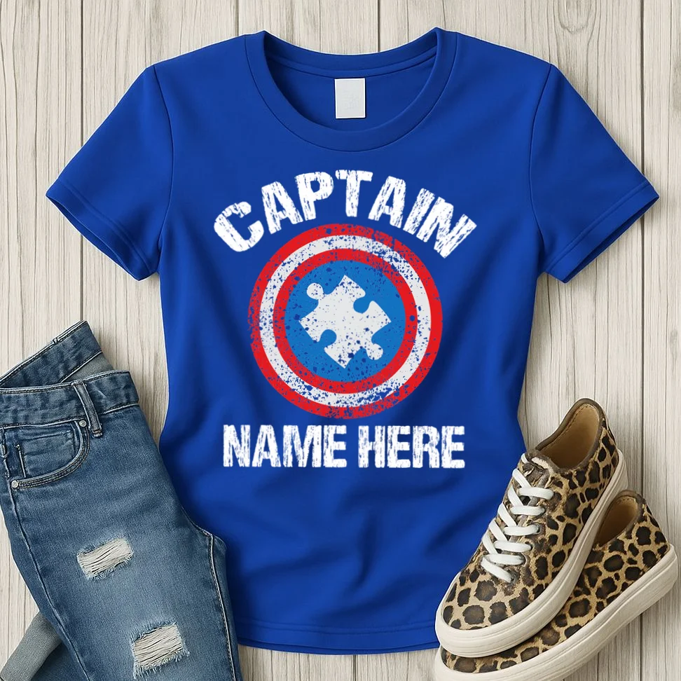 Personalized Captain Autism Puzzle Shield Custom Women's T-Shirt - Front 2