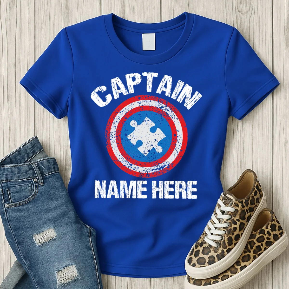 Personalized Captain Autism Puzzle Shield Custom Women's T-Shirt - Front 2