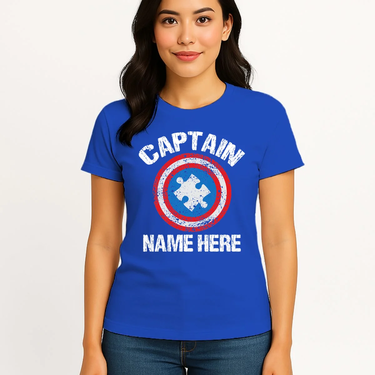 Personalized Captain Autism Puzzle Shield Custom Women's T-Shirt - Front 3
