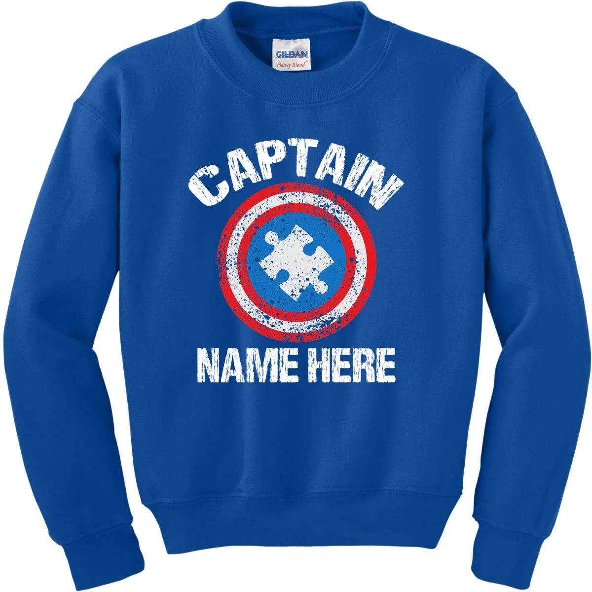 Personalized Captain Autism Puzzle Shield Custom Kids Sweatshirt - Front
