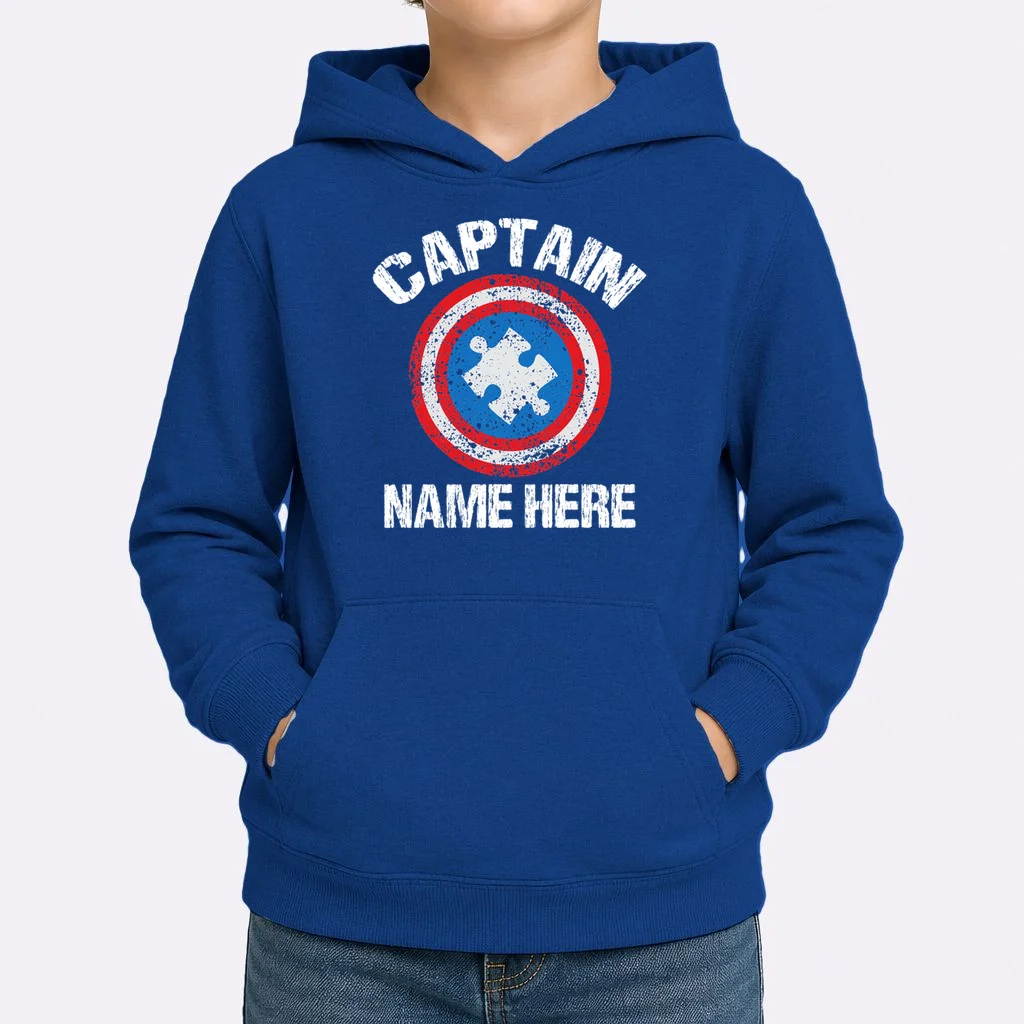 Personalized Captain Autism Puzzle Shield Custom Kids Hoodie - Front 1