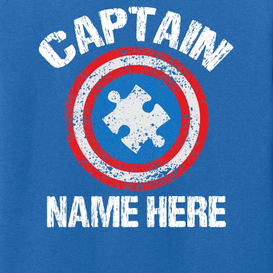 Personalized Captain Autism Puzzle Shield Custom Kids Long Sleeve Pajamas - Front - Close-up
