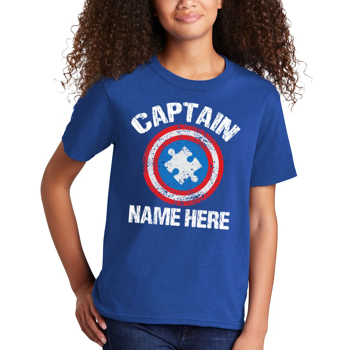 Personalized Captain Autism Puzzle Shield Custom Kids T-Shirt - Front 1