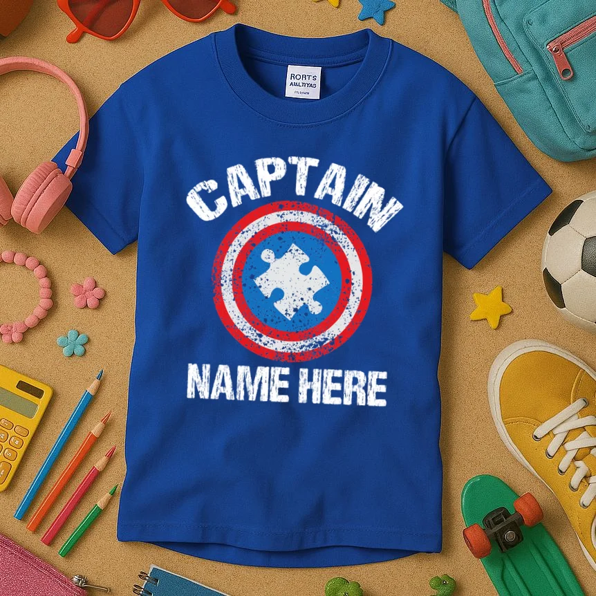 Personalized Captain Autism Puzzle Shield Custom Kids T-Shirt - Front 2