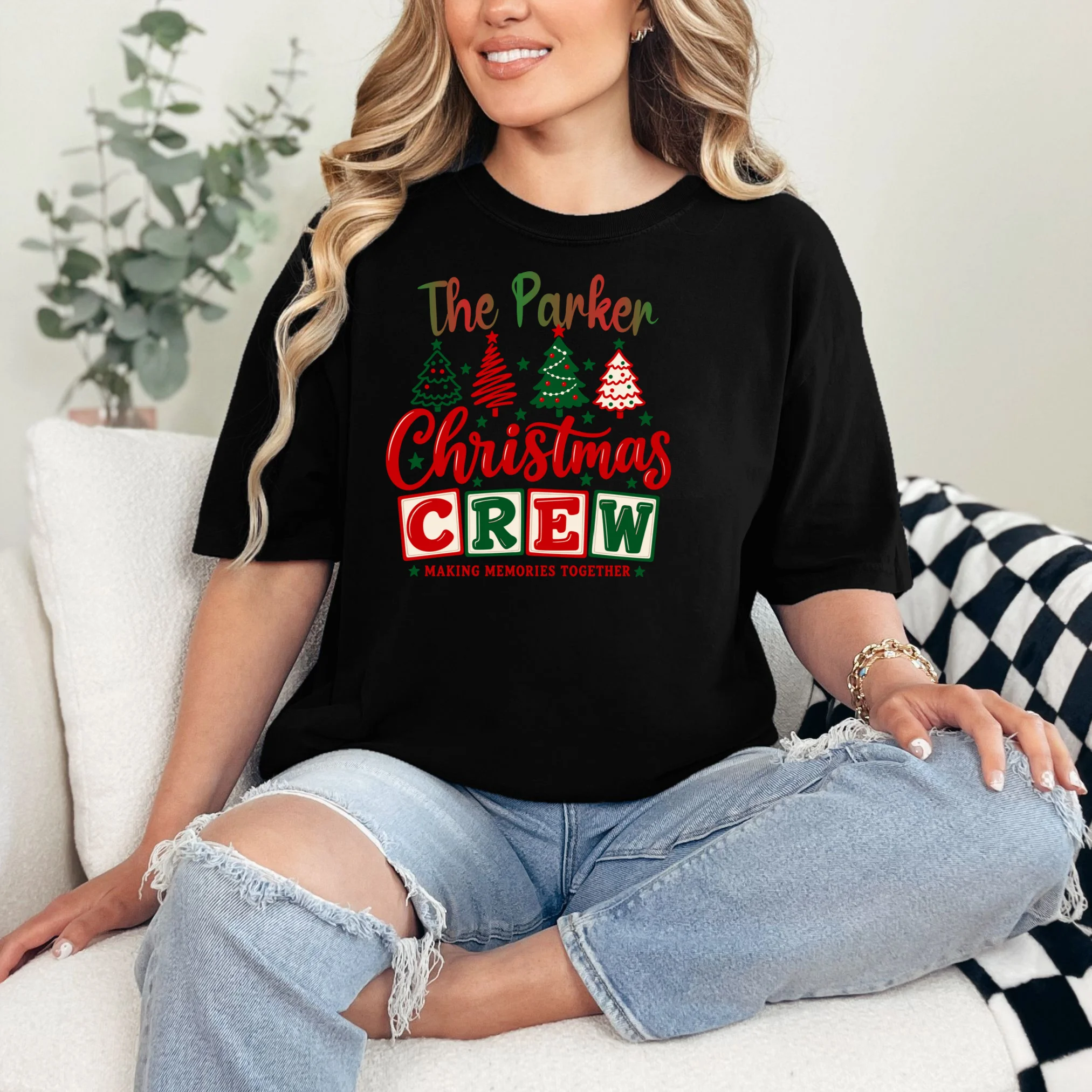 Personalized Christmas Crew Shirt – Custom Family Holiday Design Comfort Colors Unisex T-Shirt - Front 1