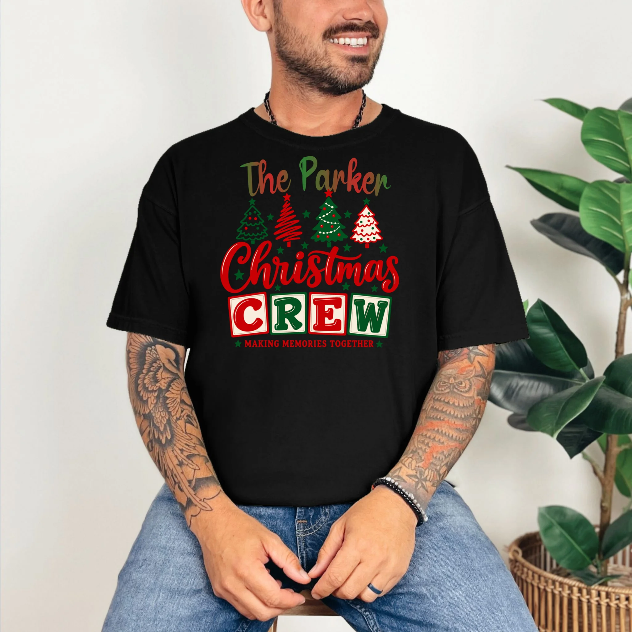 Personalized Christmas Crew Shirt – Custom Family Holiday Design Comfort Colors Unisex T-Shirt - Front 2