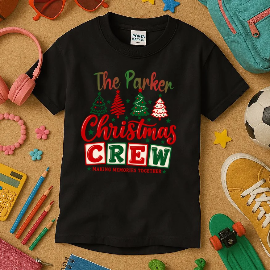 Personalized Christmas Crew Shirt – Custom Family Holiday Design Kids T-Shirt - Front 2