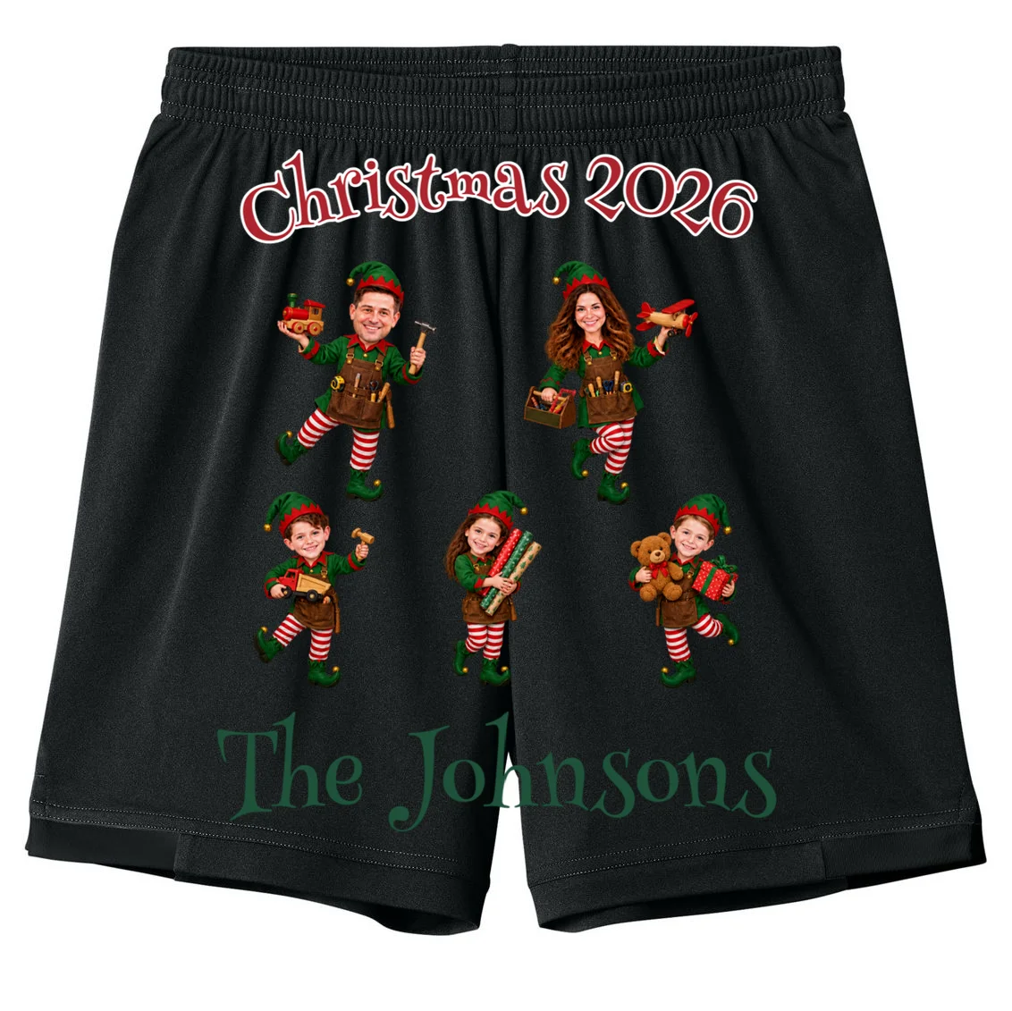 Playful Christmas Elf Family Kids Shorts Front