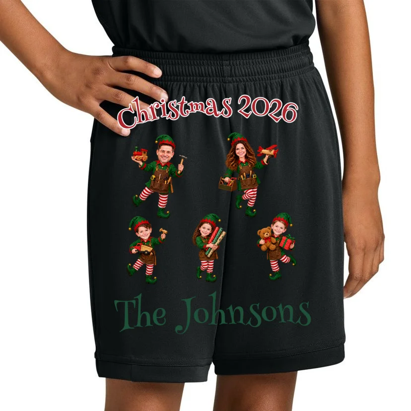Playful Christmas Elf Family Kids Shorts - Front 1
