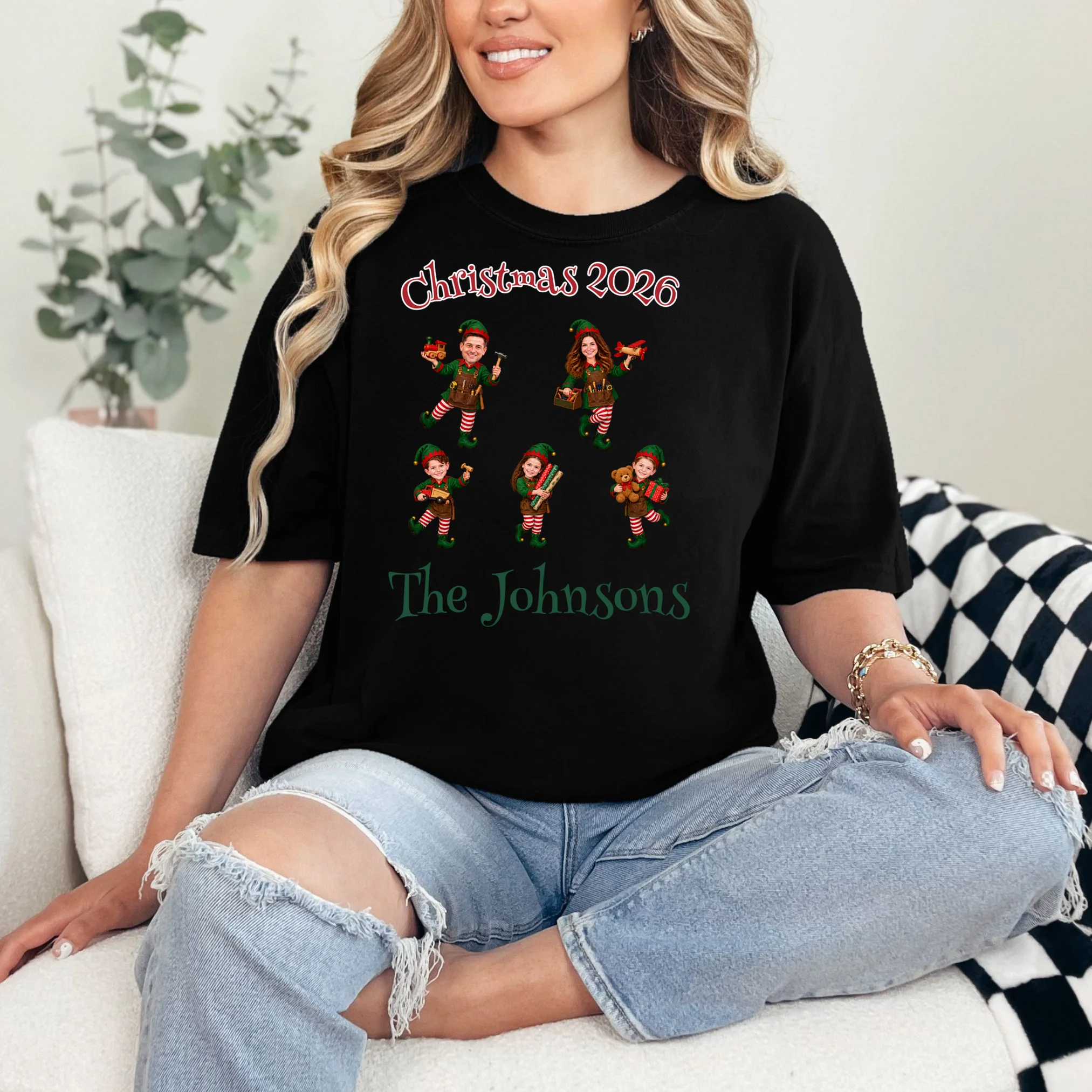 Playful Christmas Elf Family Comfort Colors Unisex T-Shirt - Front 1