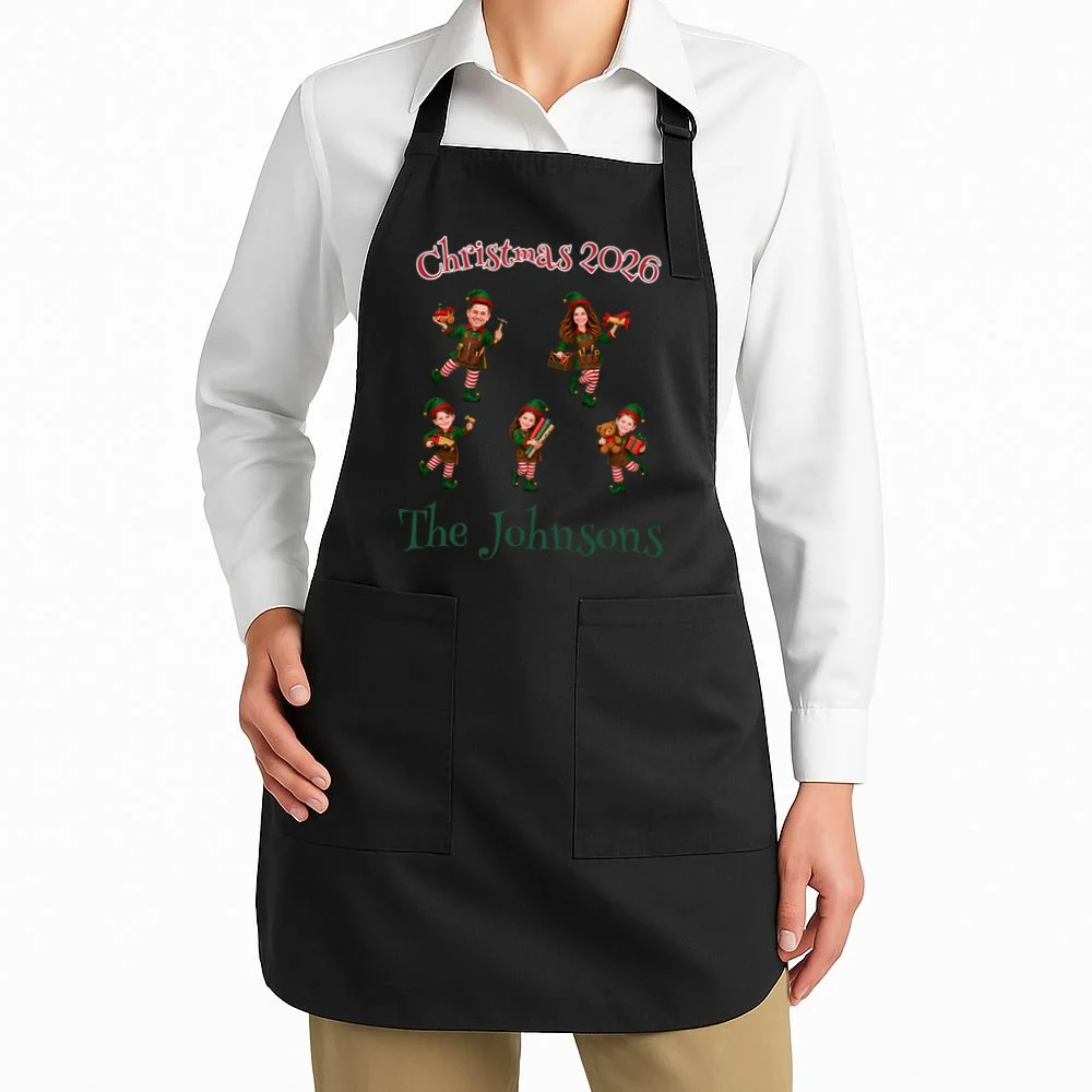 Playful Christmas Elf Family Apron - Front 1