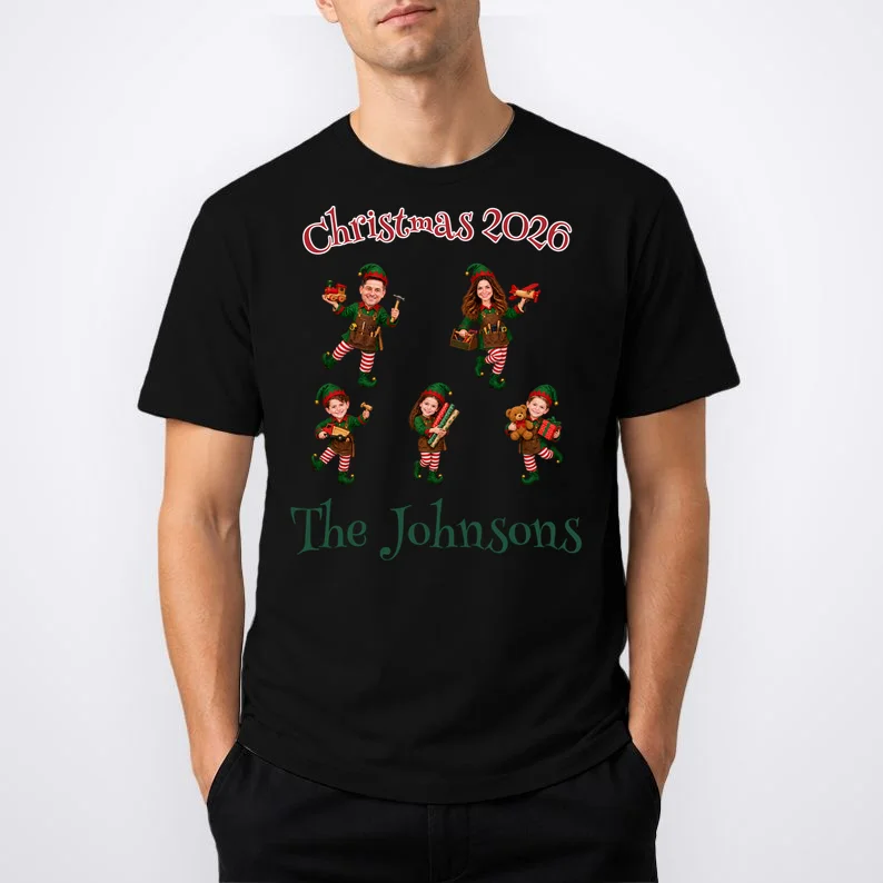 Playful Christmas Elf Family Men's T-Shirt - Front 1