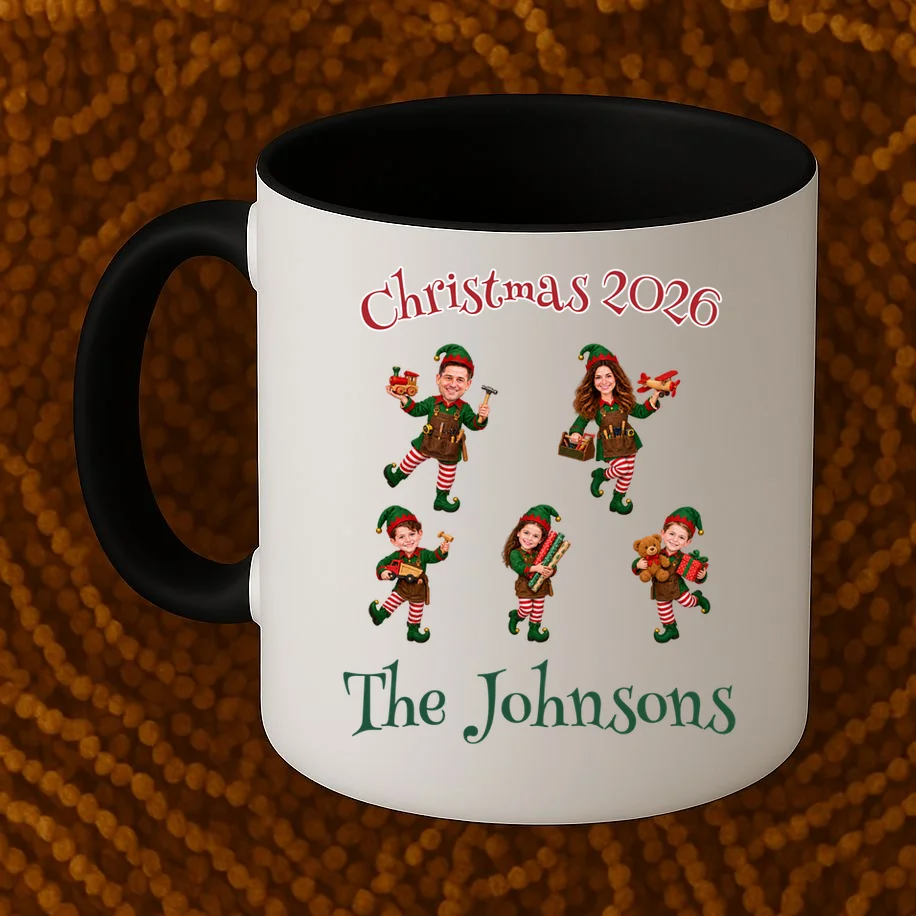 Playful Christmas Elf Family Mug - Front 1