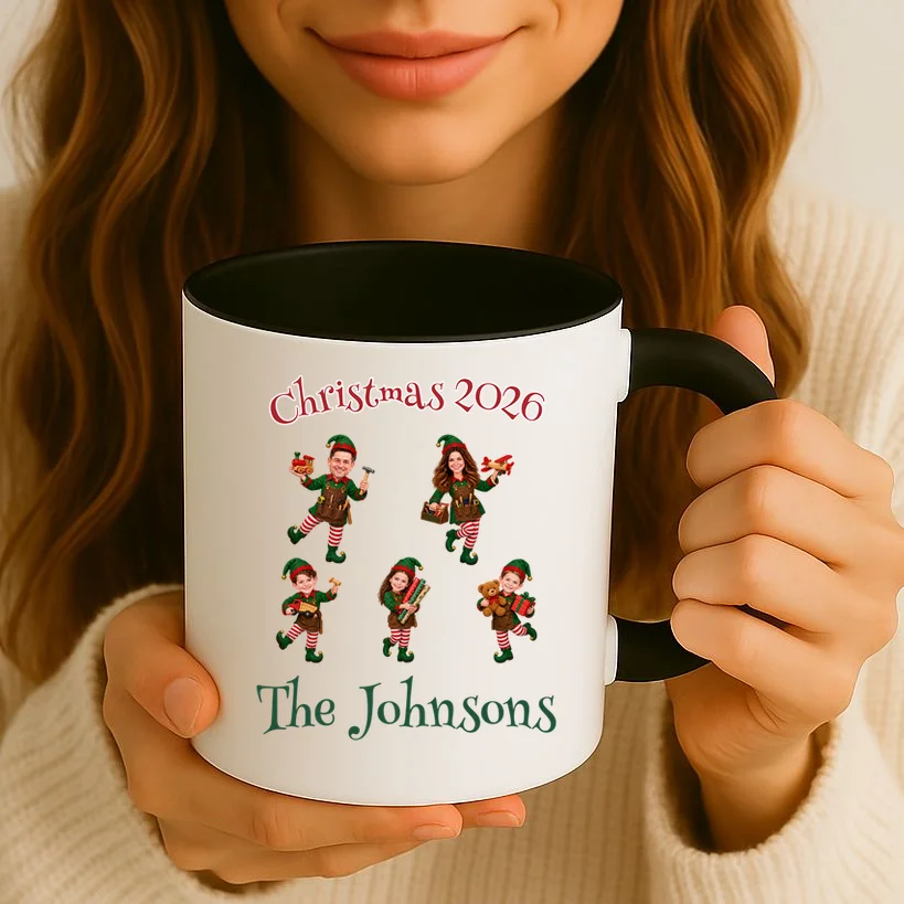 Playful Christmas Elf Family Mug - Front 2