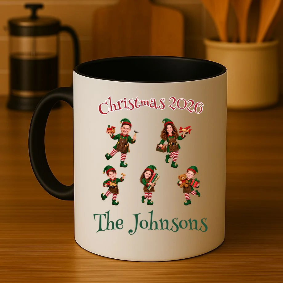 Playful Christmas Elf Family Mug - Front 3