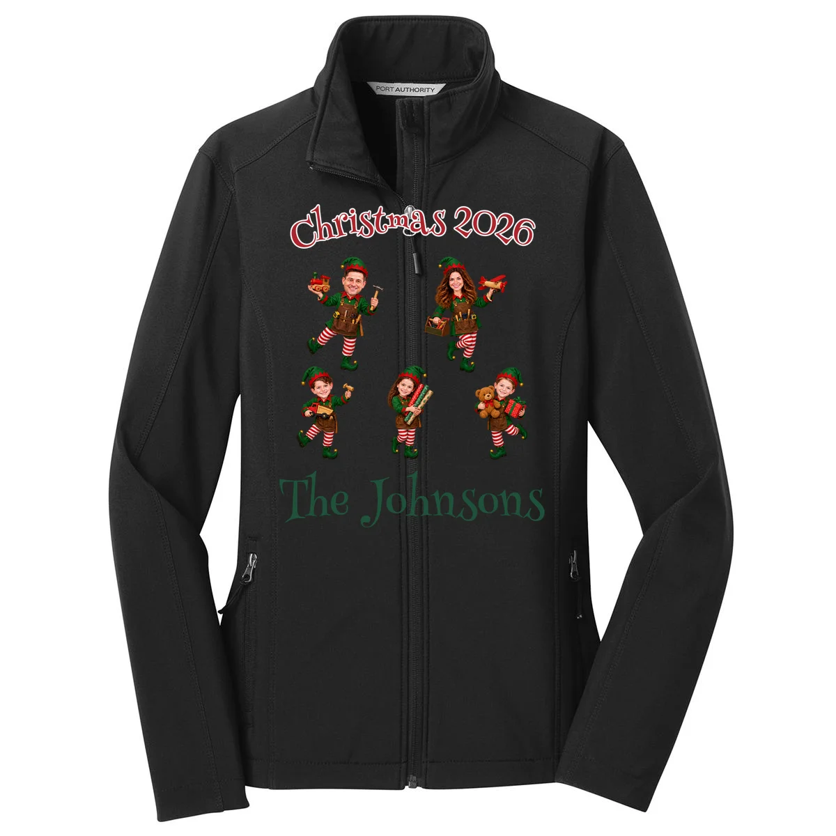 Playful Christmas Elf Family Women's Soft Jacket Front