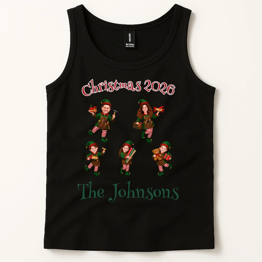 Playful Christmas Elf Family Men's Tank Top - Front 1