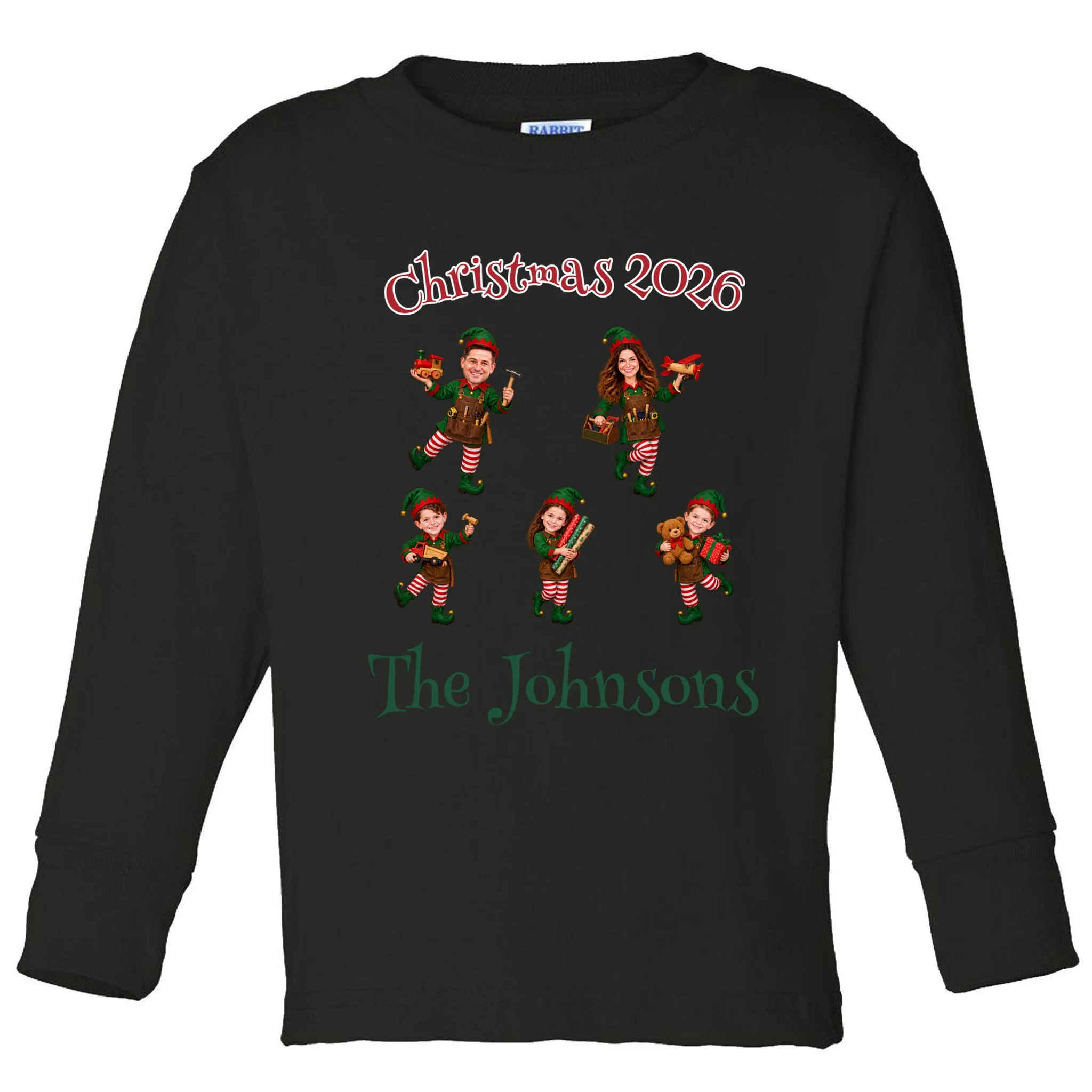 Playful Christmas Elf Family Toddler Long Sleeve Shirt Front