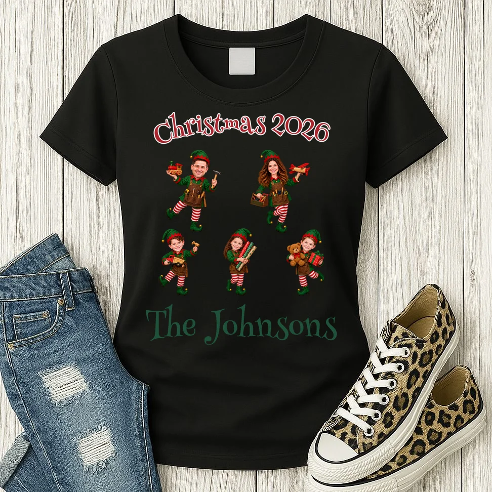 Playful Christmas Elf Family Women's T-Shirt - Front 2