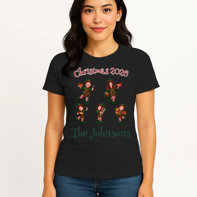 Playful Christmas Elf Family Women's T-Shirt - Front 3