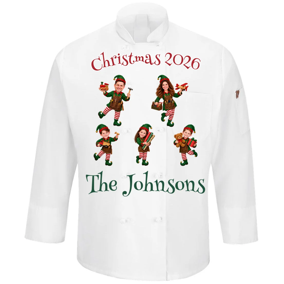 Playful Christmas Elf Family Men's Chef Coat Front