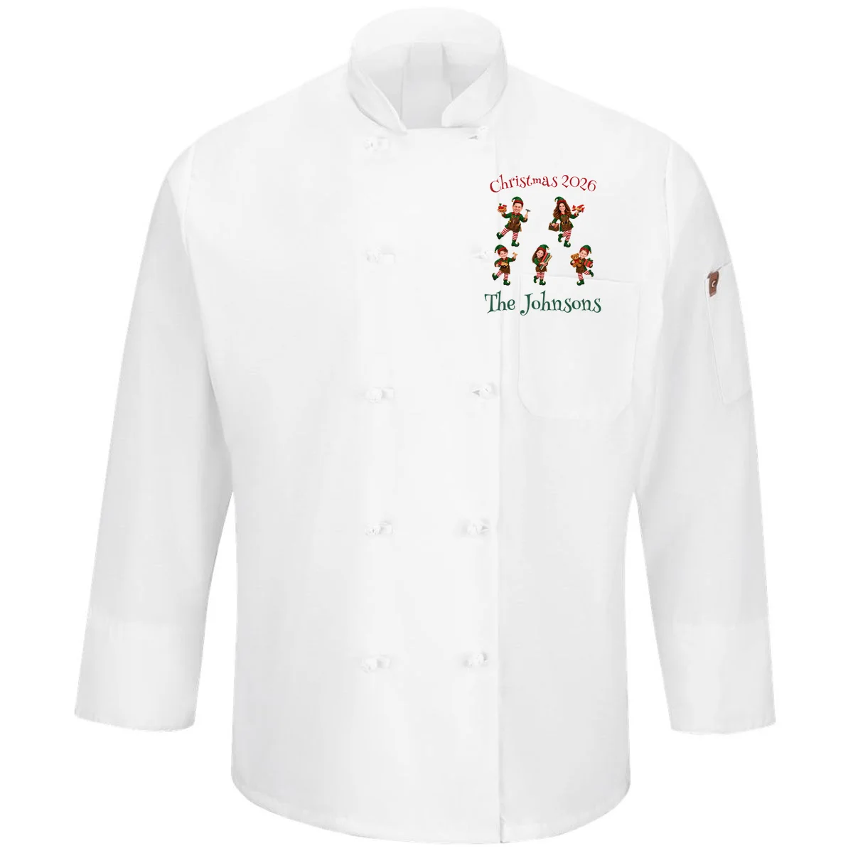 Playful Christmas Elf Family Men's Chef Coat - Front