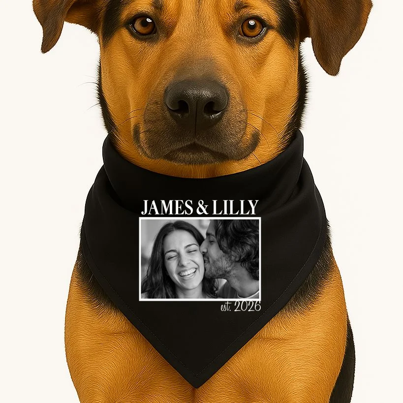 Personalized Couple Gift with Custom Photo Dog Bandana Vintage Style Engagement or Anniversary Gift - Front 1