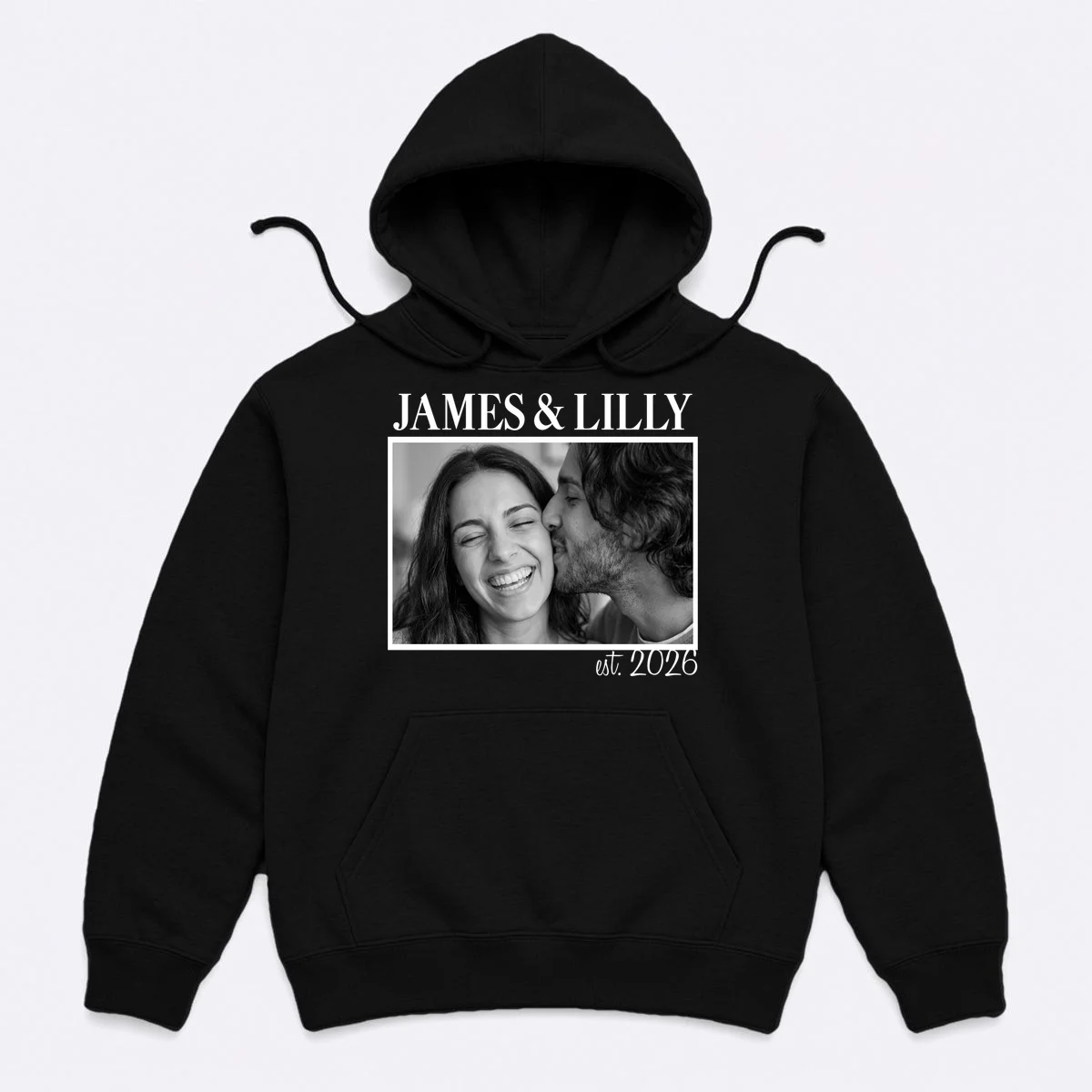 Personalized Couple Gift with Custom Photo Hoodie Vintage Style Engagement or Anniversary Gift - Front