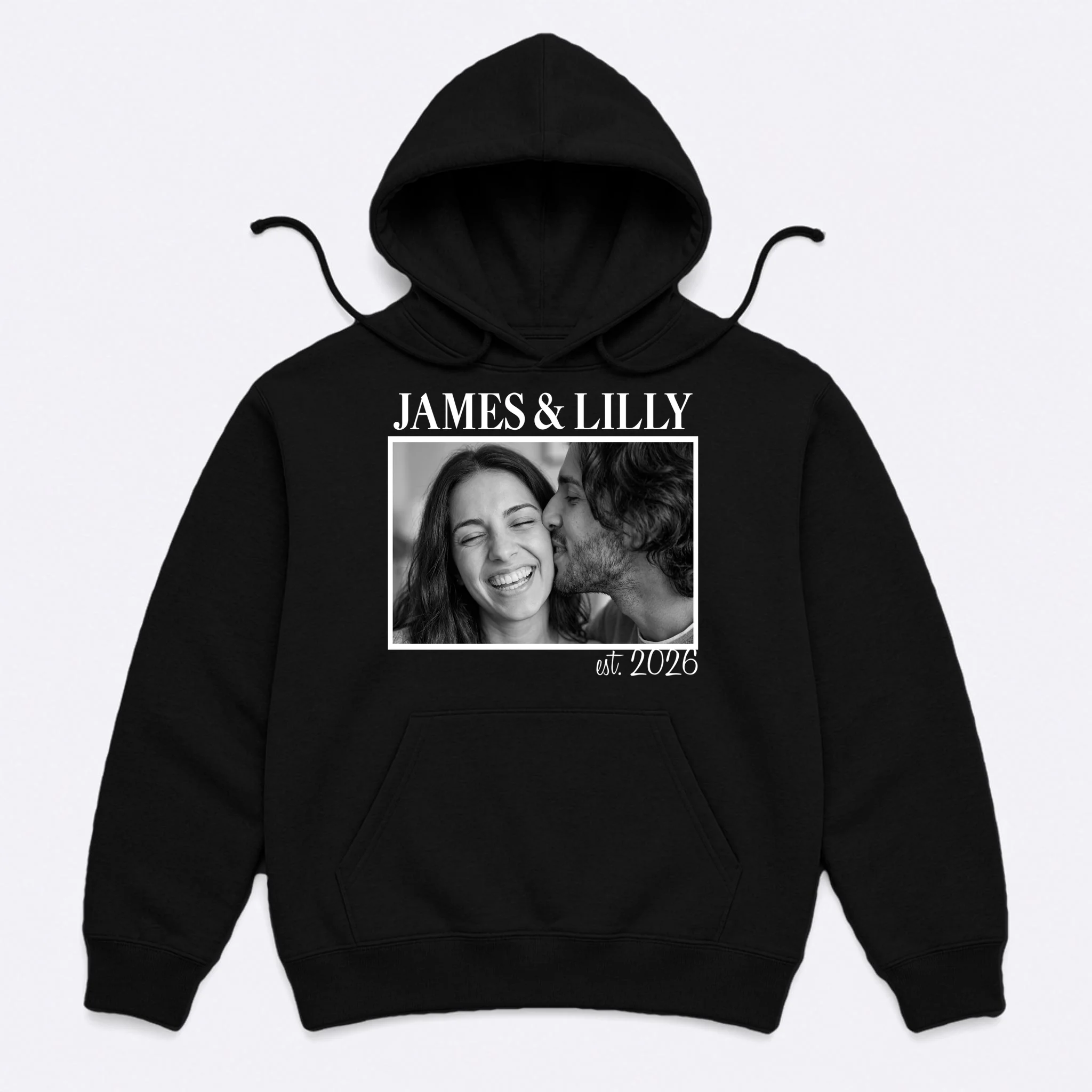 Personalized Couple Gift with Custom Photo Men's Hoodie Vintage Style Engagement or Anniversary Gift - Front