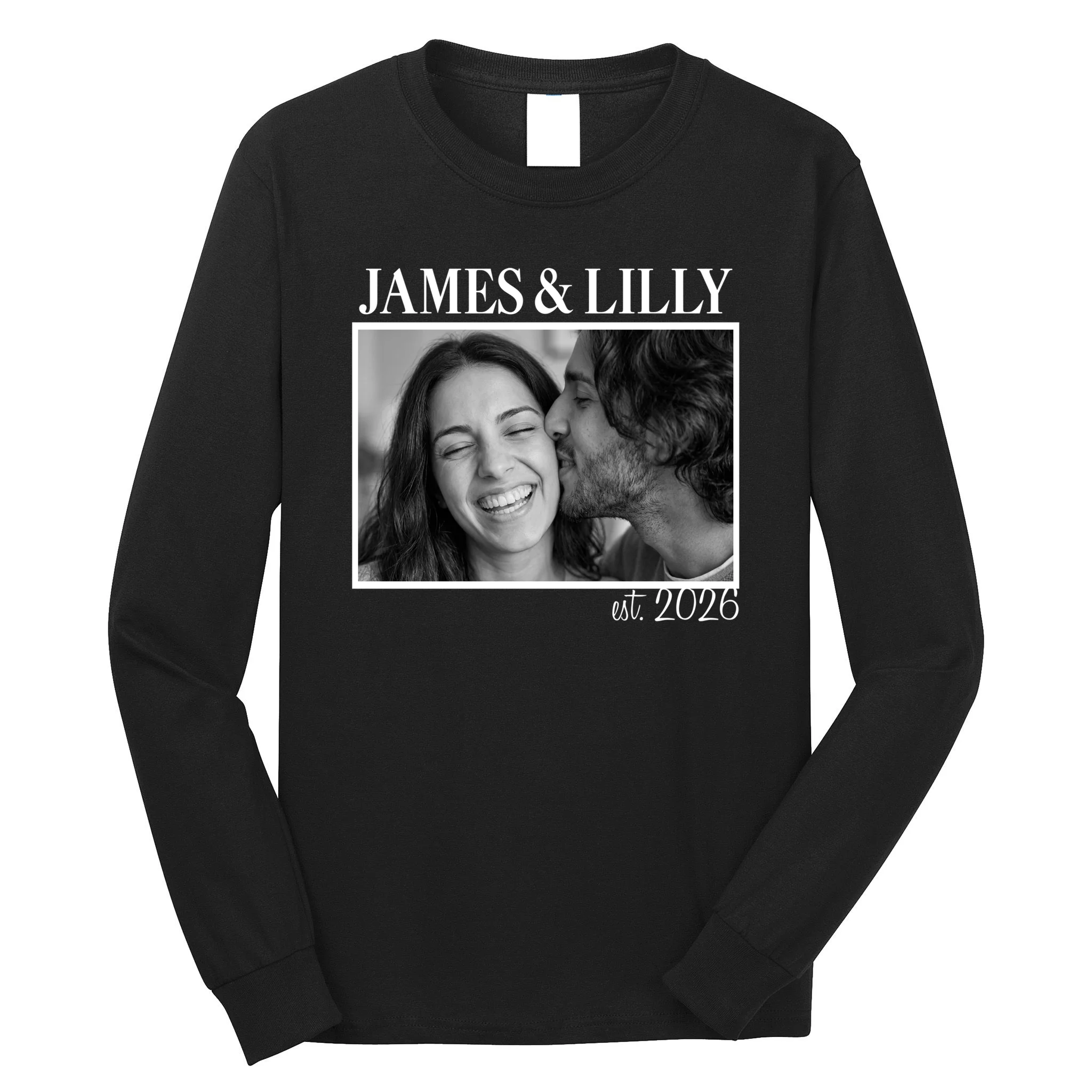 Personalized Couple Gift with Custom Photo Men's Long Sleeve Shirt Vintage Style Engagement or Anniversary Gift Front