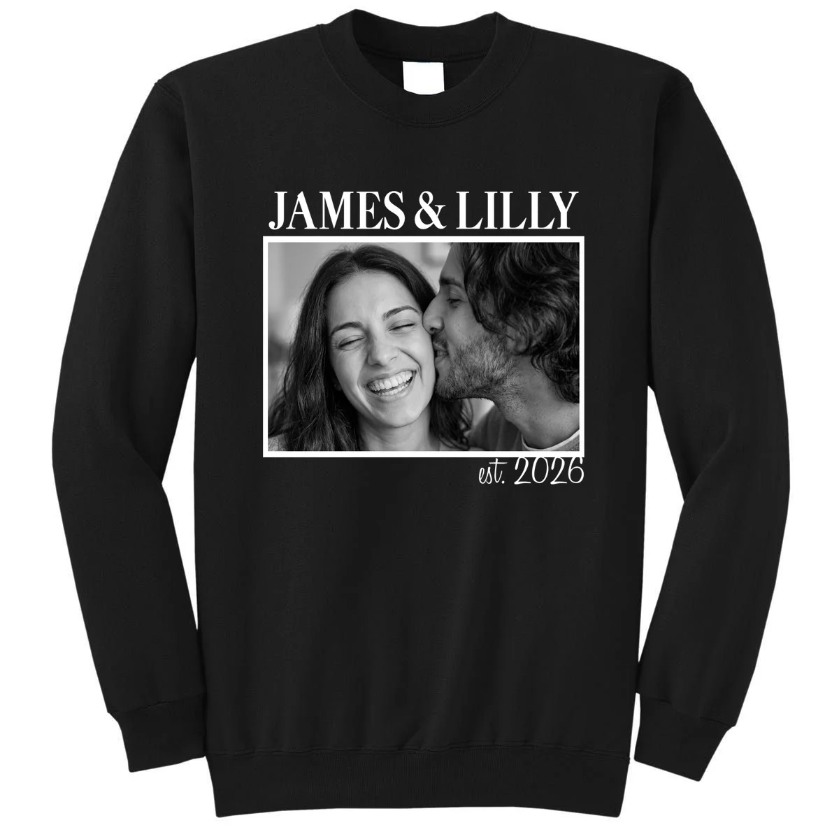 Personalized Couple Gift with Custom Photo Sweatshirt Vintage Style Engagement or Anniversary Gift - Front