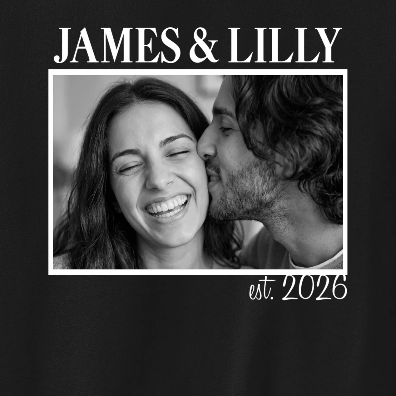 Personalized Couple Gift with Custom Photo Men's Sweatshirt Vintage Style Engagement or Anniversary Gift - Front - Close-up