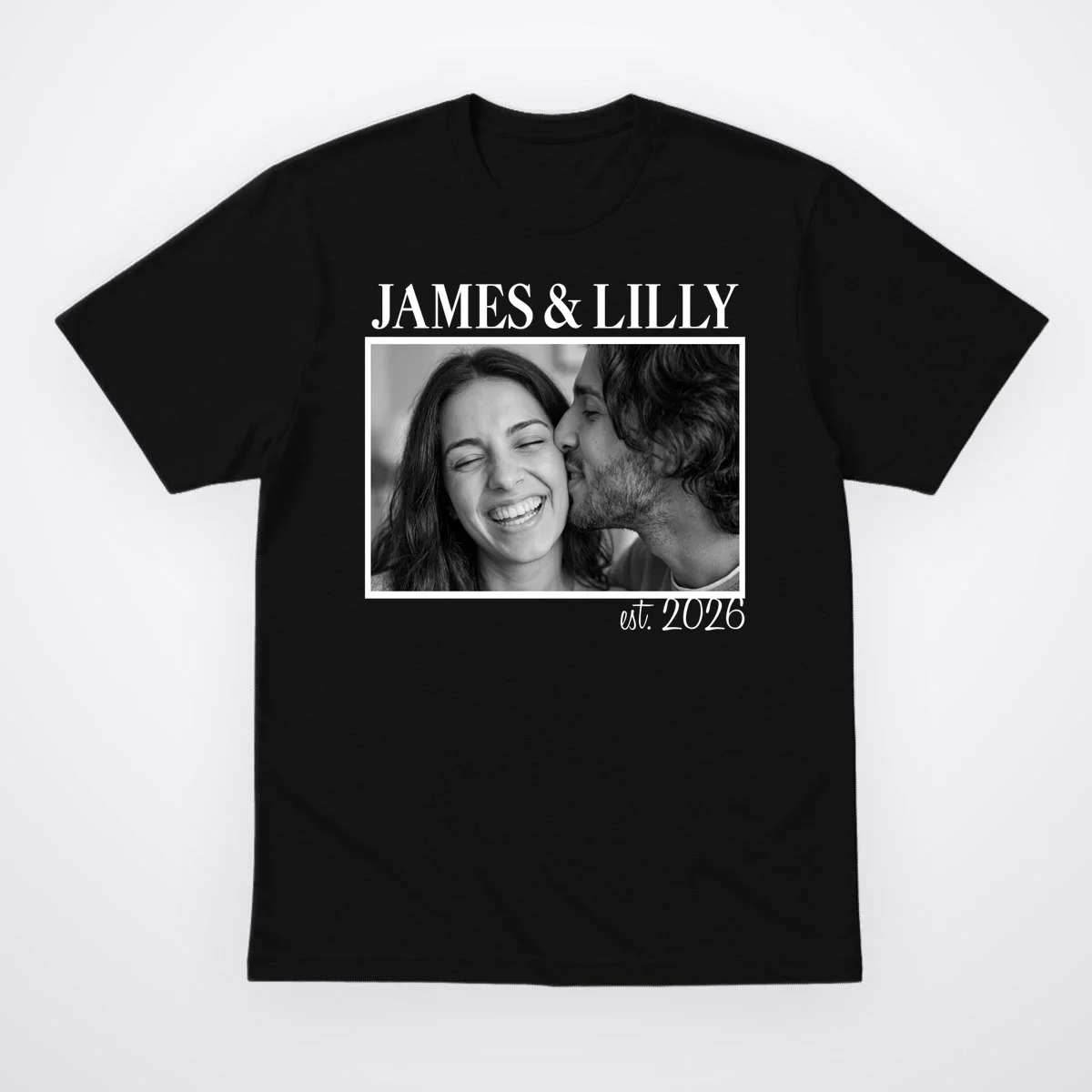 Personalized Couple Gift with Custom Photo T-Shirt Vintage Style Engagement or Anniversary Gift - Front