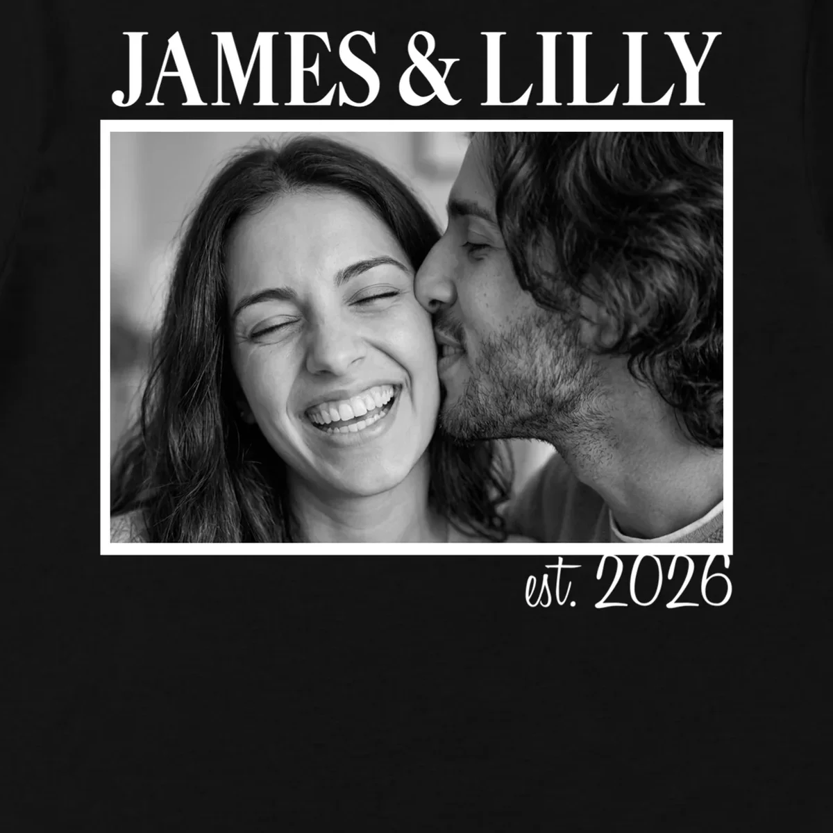 Personalized Couple Gift with Custom Photo Men's T-Shirt Vintage Style Engagement or Anniversary Gift - Front - Close-up