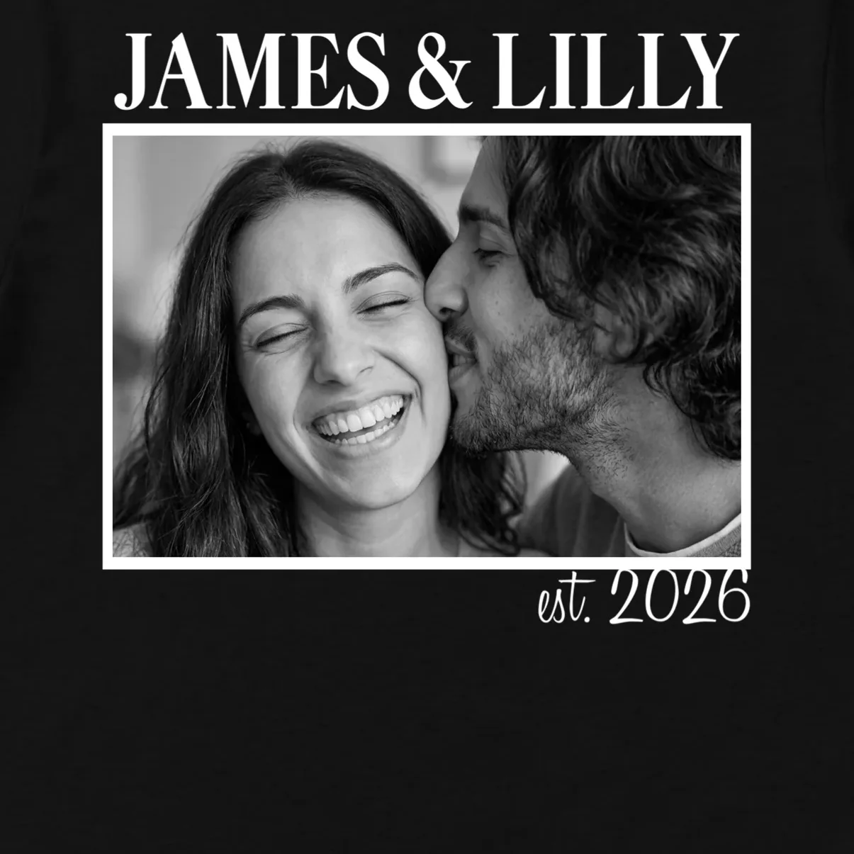 Personalized Couple Gift with Custom Photo Men's T-Shirt Vintage Style Engagement or Anniversary Gift - Front - Close-up